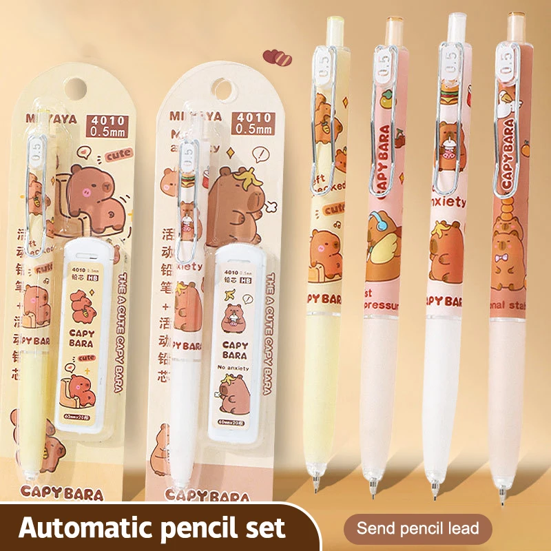 1Set Kawaii Capybara Mechanical Pencil Set School Office Supplies Cute Cartoon Writing Mechanical Pencils Student Stationery