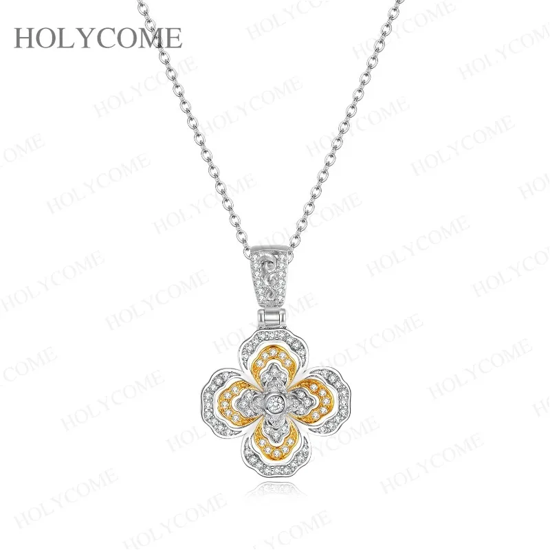 

925 Sterling Silver Moissanite Necklace 4-Leaf Pendant Neckalce100% Real Silver Chain For Party Dating Birthday Jewelry Gifts