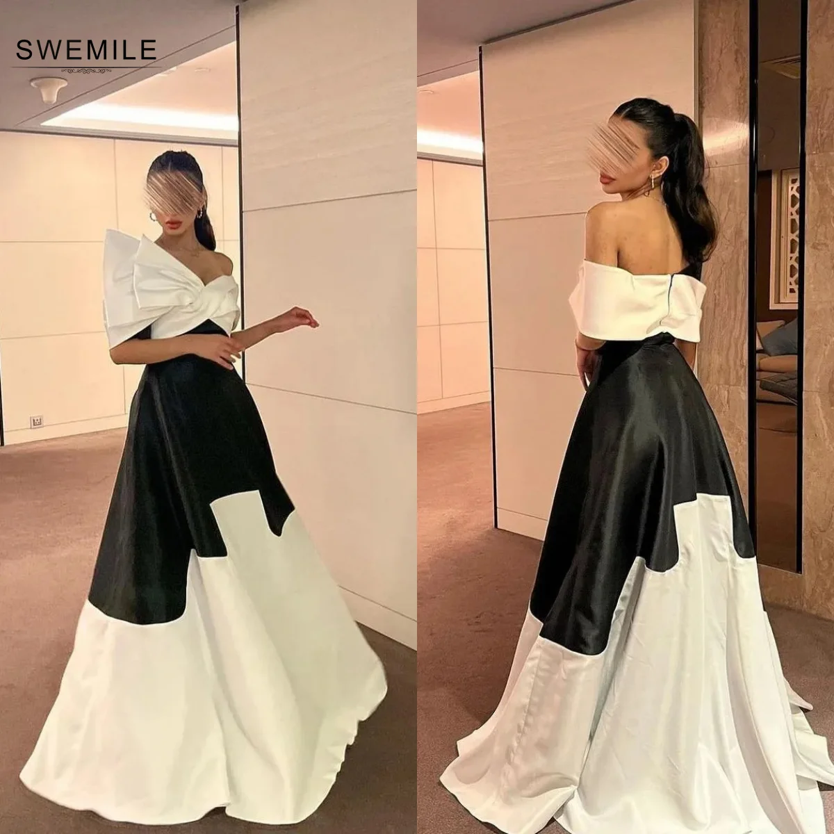 SWEMILE Black A-Line Prom Dress Dresses For Special Events Formal Occasion Dresses Strapless Wedding Party Dress Long Vestidos