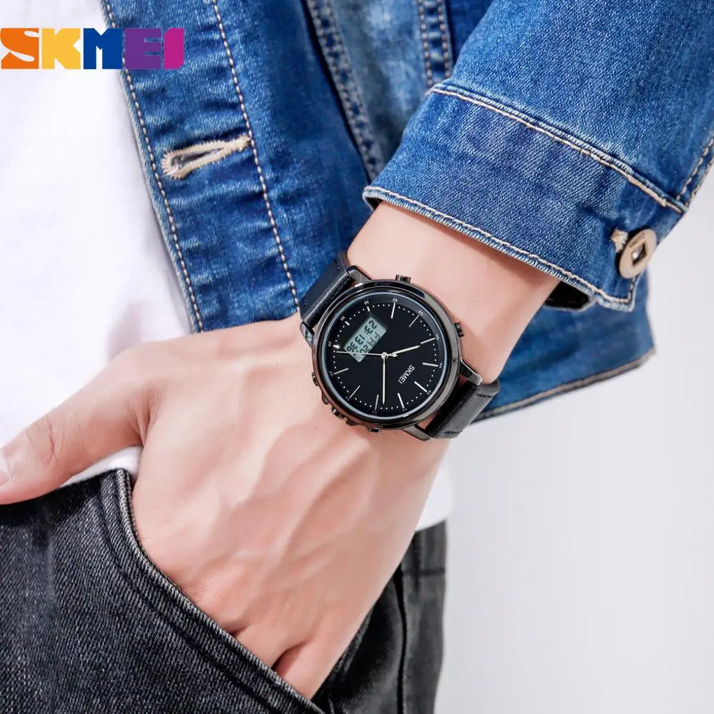 SKMEI 1652 Brand Watches Men Sports Mens Watch Leather Strap Electronic Clock Men's Digital Wristwatch Reloj Masculino 2120 1612