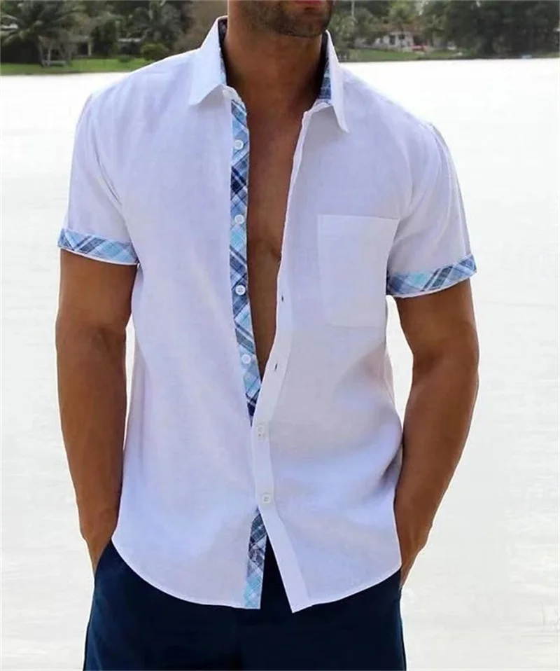 

Men's Solid Hawaiian Shirts Casual Urban Fashion Short Sleeve Beach Party Shirts, Men's Pocket Shirts 6XL New Men's Tops