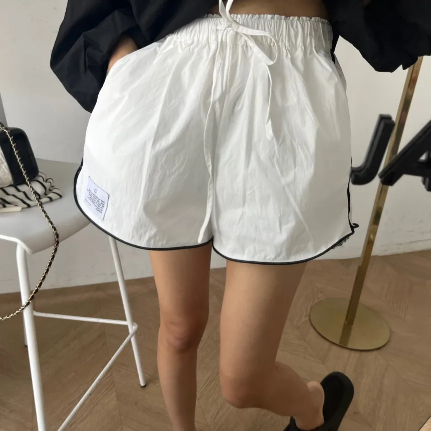 

Casual Color Block Sports Pants Women's Drawstring Elastic Waist Slimming Prevent Exposure Wide Leg Short Shorts
