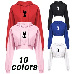 Sudadera con capucha de manga larga para mujer, Top Umbilical, Sudadera corta con capucha, suéter Umbilical estampado Sexy, 10 colores