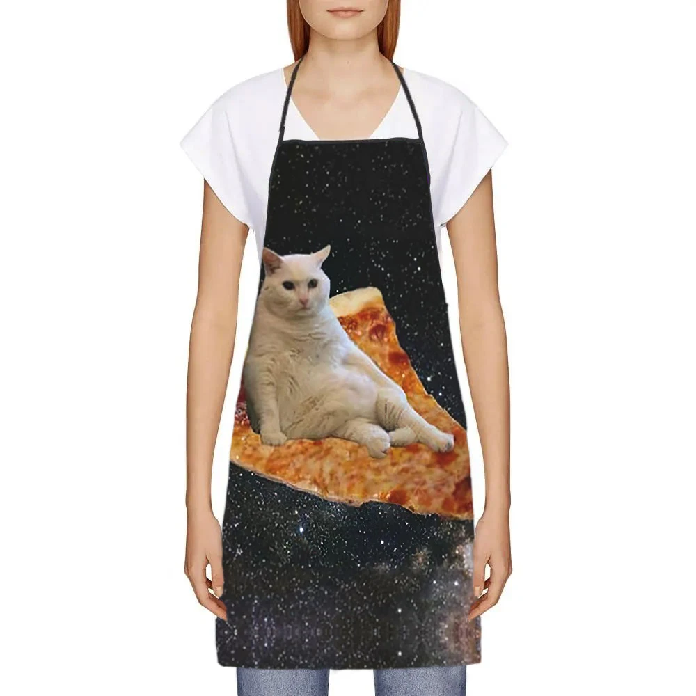 68X95cm Unisex Space Pizza Cat Meme Bib Apron Adult Women Men Chef Tablier Cuisine for Cooking Kitchen Funny Animal Baking