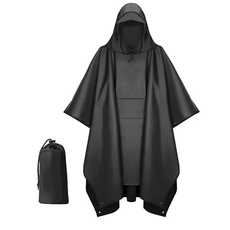 

Summer Emergency Waterproof Rain Poncho Hooded Military 3-in-1 - Reusable for Camping Hiking Motorcycle Outdoor