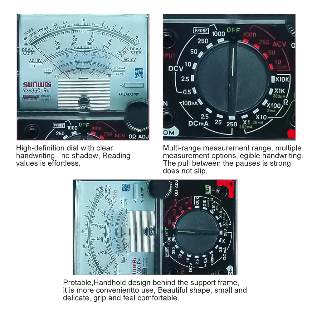 YX-360TRN Transistor Multimeter 1000V 10A Electrical Multimeters Voltage Current Resistance Diode Transistor P-N Hfe Tester