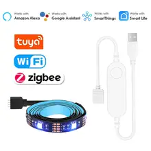 Inteligente tuya zigbee conduziu a luz de tira wifi usb tv led backlight fita luzes rgb funciona com alexa/zigbee hub/google/smartthings