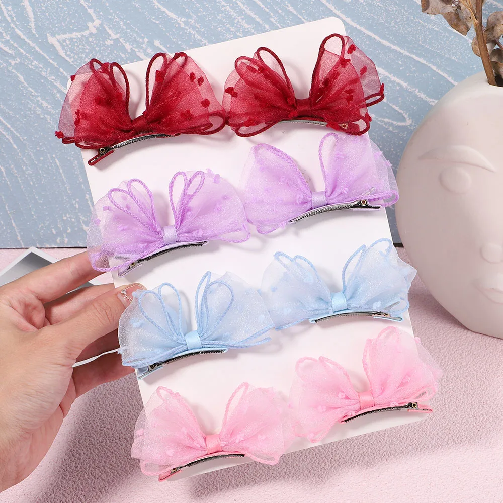 2Pcs Girls Print Chiffon Bows Hairpins for Baby Kids Sweet Hair Clips Spring Cute Barrettes Headband Fashion Hair Accessories