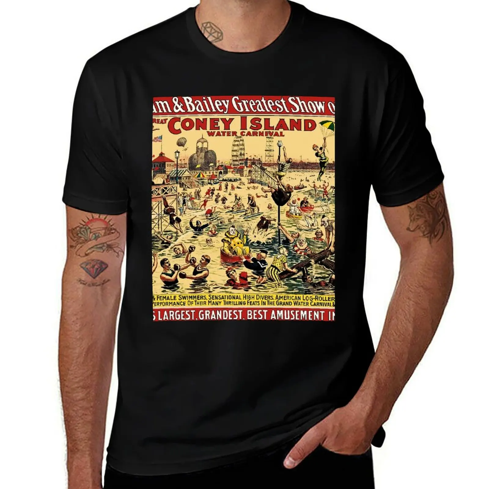 

Coney Island Water Carnival Circus Vintage Poster T-Shirt anime stuff quick drying men workout shirt