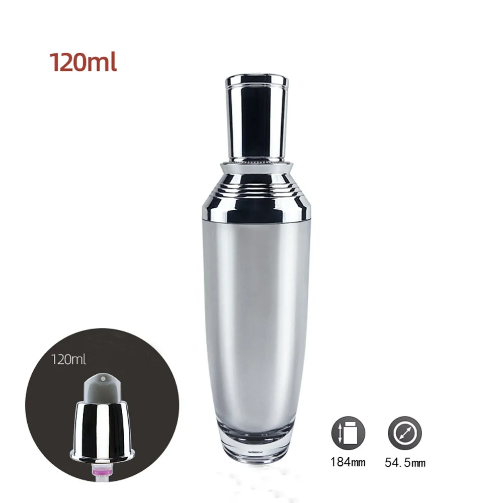 100ml&120ml capacity empty silver mirror surface color acrylic material lotion bottle with pump and cap