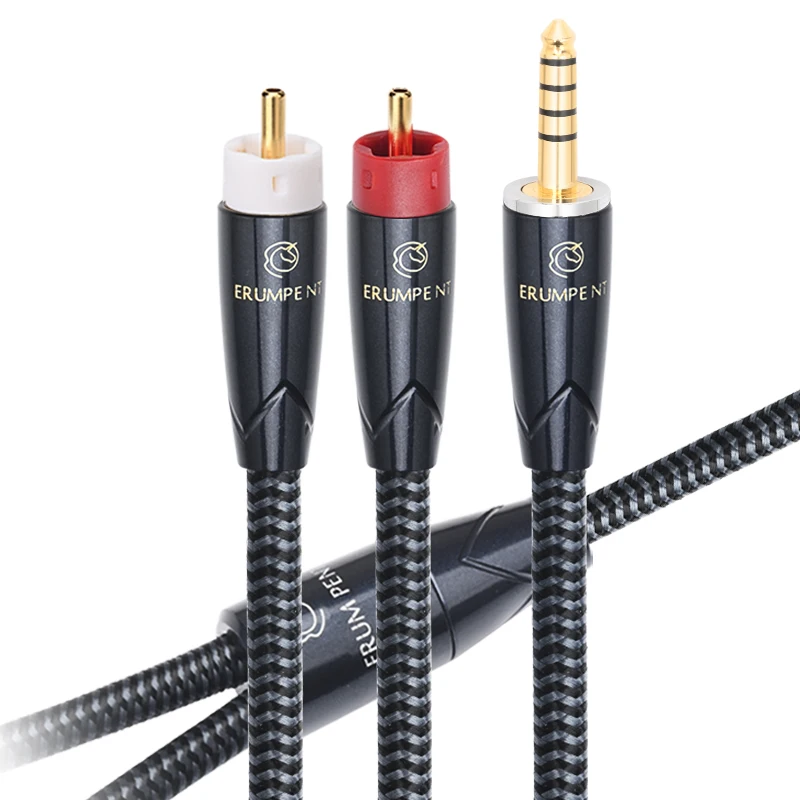 HiFi 4.4 to 2RCA Cable Square OCC Gold Plated Plug 4.4mm Balanced Jack to 2RCA Plug Male to Male for Power Amplifier Audio Cable