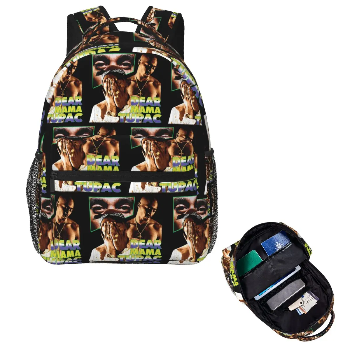 Tupac Amaru Shakur 2Pac Dear Mama Photos Student Backpack School Bag Hiking Travel Daypack for Boys Girls Bookbag Shoulder Bags