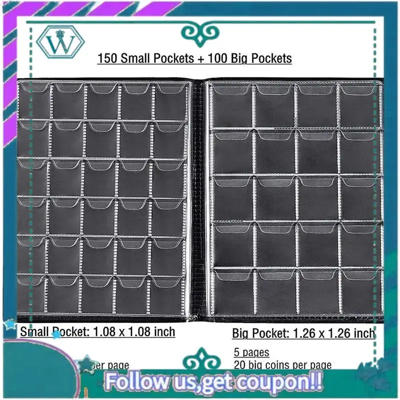 A75Q-6X 250 Pocket Coin Collection Album Coin Storage Album Coin Storage Storage Book For Commemorative Coin Storage