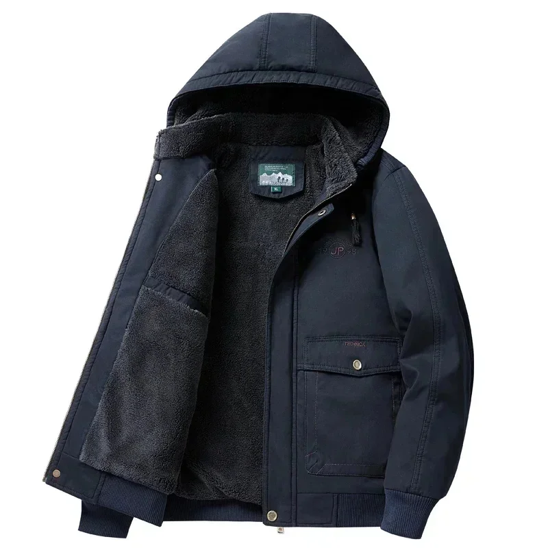 COZOK winter detachable hooded coat warm cotton men's jacket plus velvet thick loose clothing