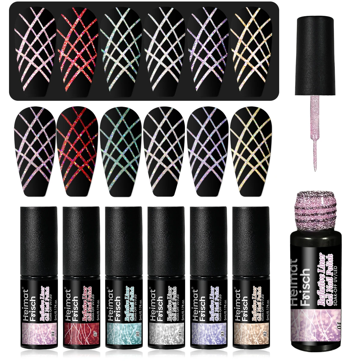 ハイマート・フリッシュ 6個入りラインストーンジェルネイルポリッシュ、5ml - きらめく、長持ちするサロン品質のネイルポリッシュ、爪に最適