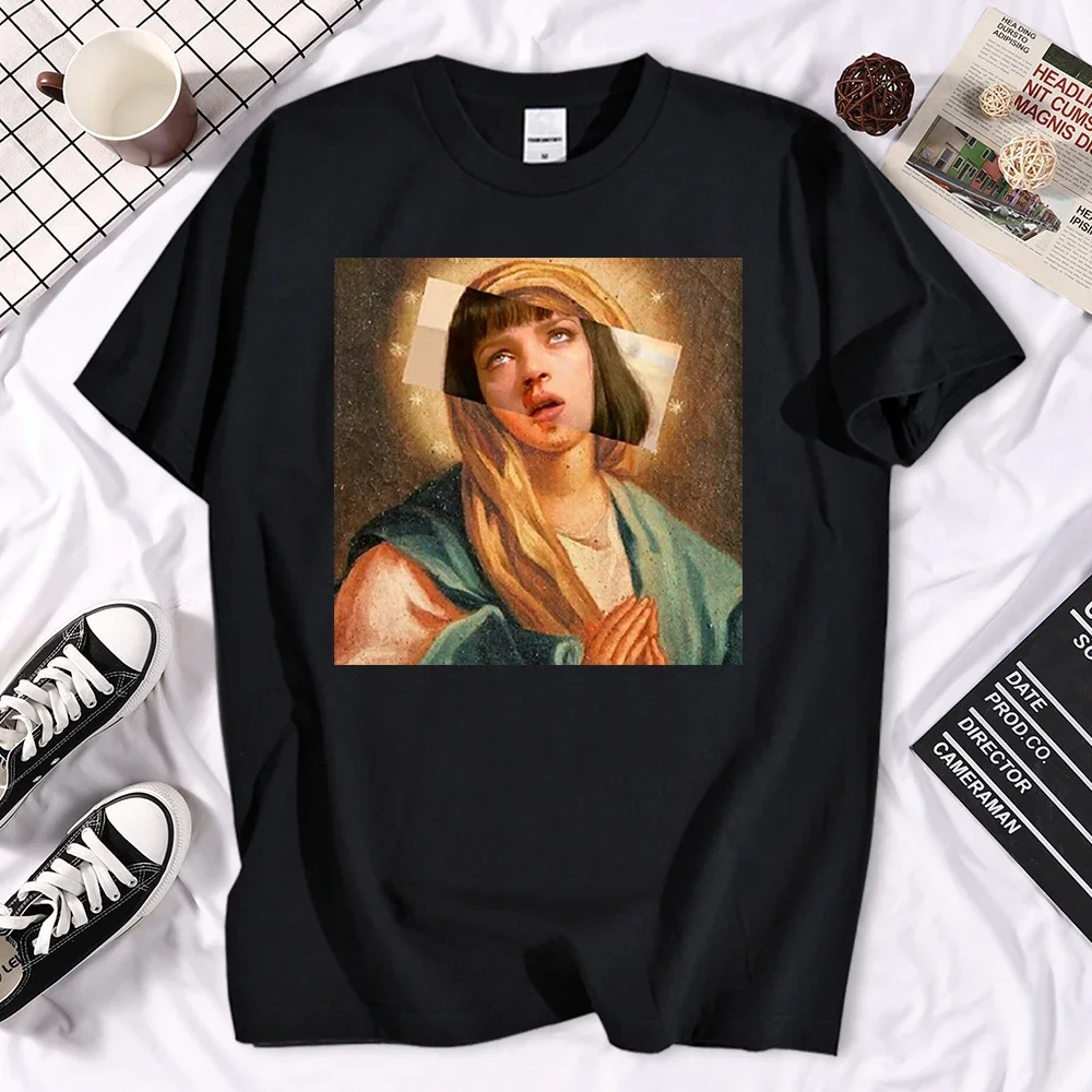 Quentin Tarantino Hip Hop T Shirt Movie Pulp Fiction Virgin Mary T Shirt Men Women Shirt Black Green Streetwear Brand Top Tee