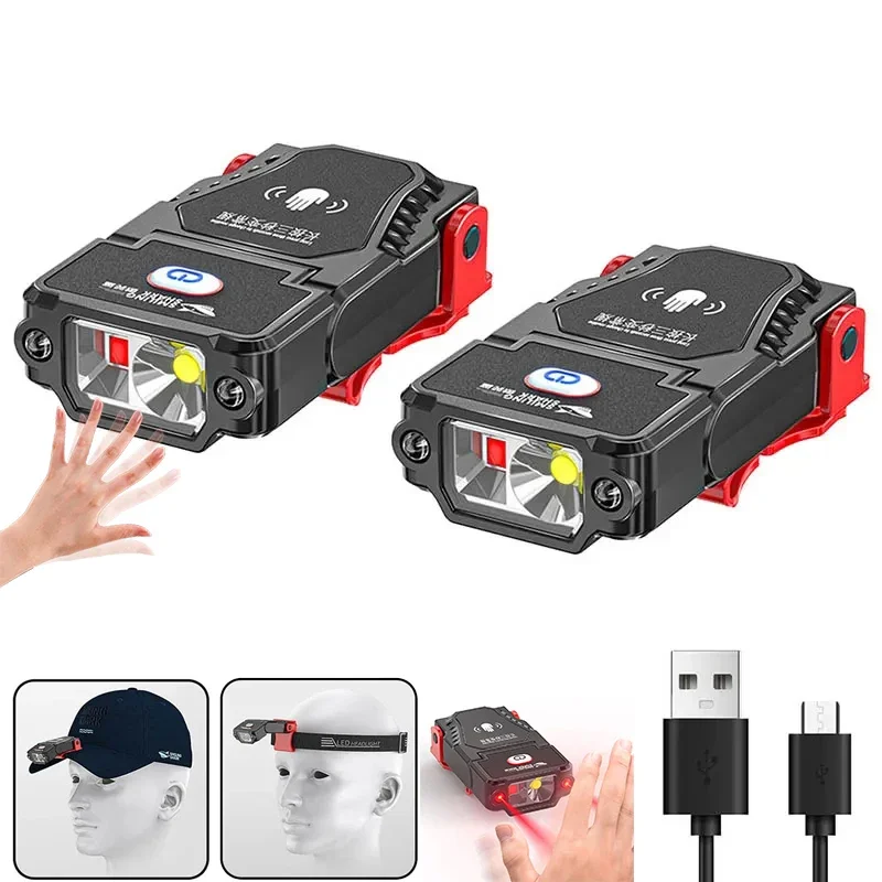 

Portable LED Cap Clip Headlight With Motion Sensor Adjustable Angle Headlamp USB Rechargeable Outdoor Camping Fishing Lamp Peche