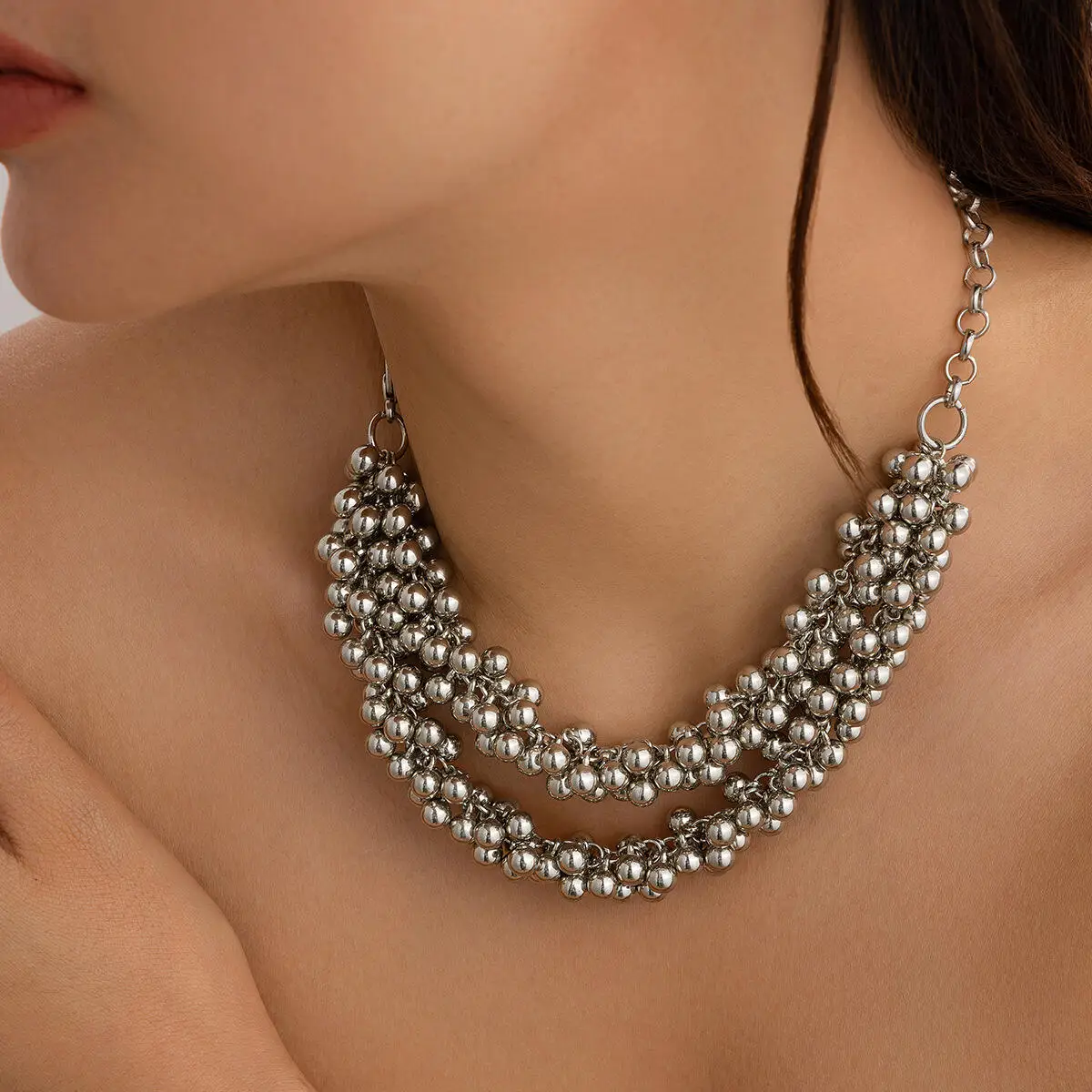 Europäische und amerikanische Schwerindustrie-Metallperlen, übertriebene Halskette für 2024, Damen-Modeschmuck, Party, ungewöhnliche Accessoires – Detail 4