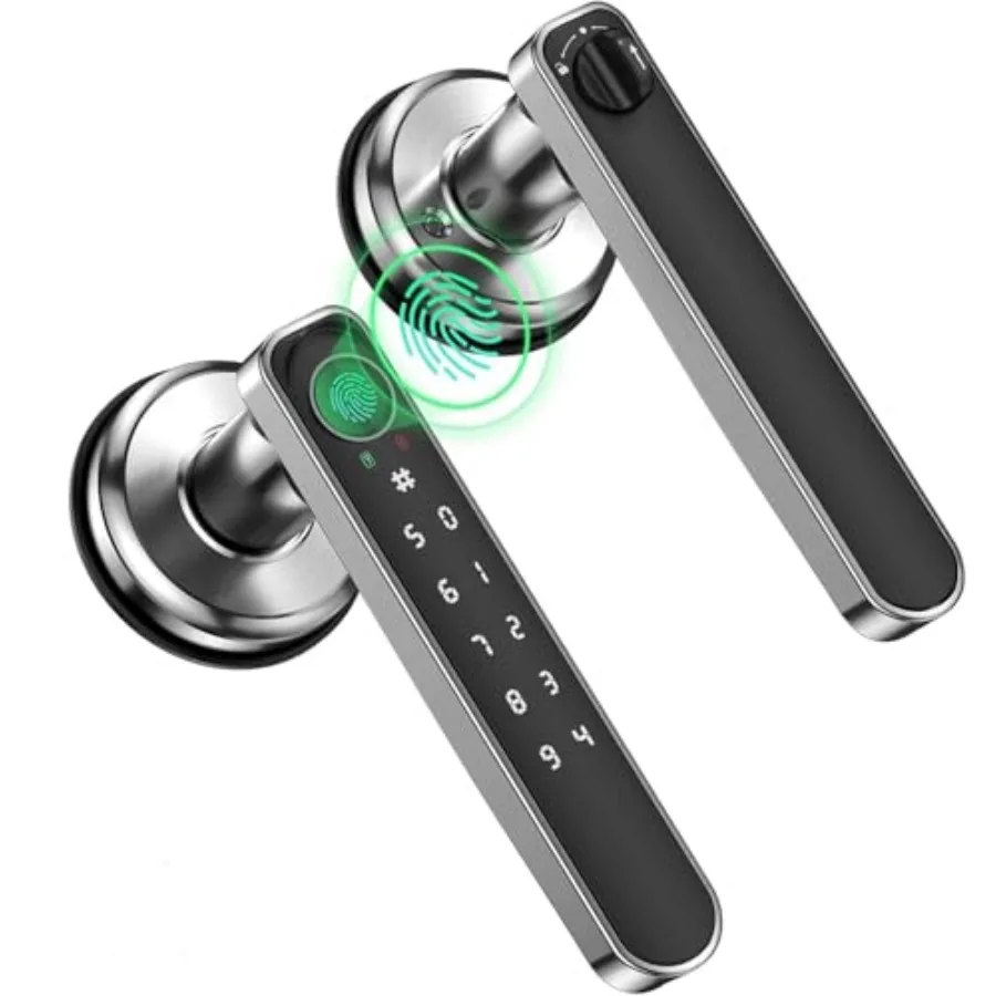 

Fingerprint Smart Door Lever, Keyless Entry Door Handle with App ControlandAuto Lock, Minimalist Digital Lock with Hidden Keyho