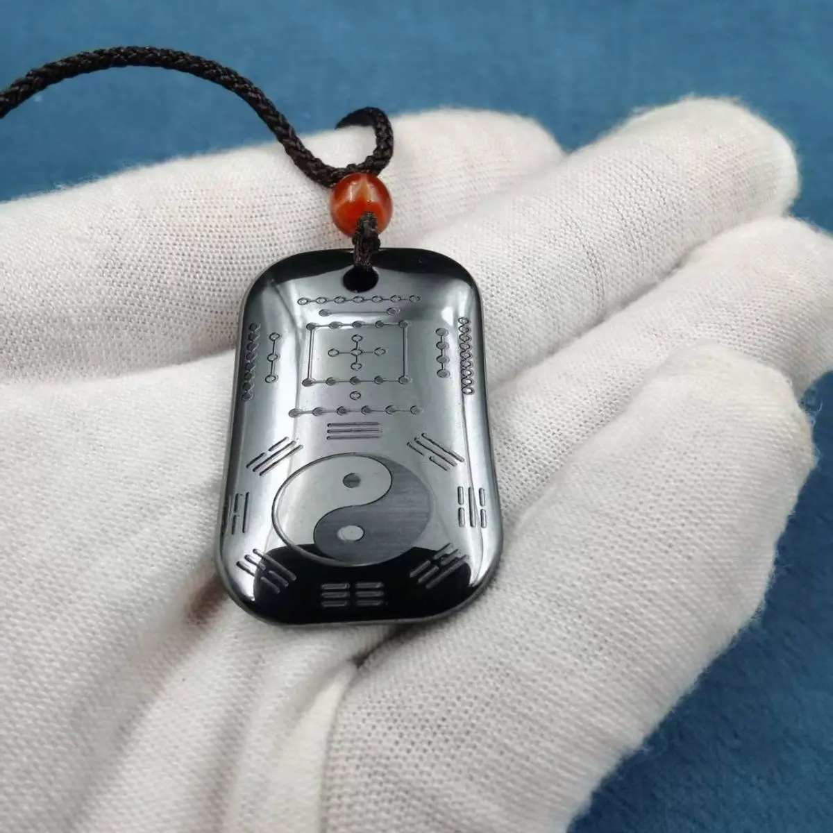 Natural Hetu Luoshu Congenital Gossip Acquired Gossip Meteorite Pendant Stone Iron Protective Pendant Micro Magnetic Car Hanging