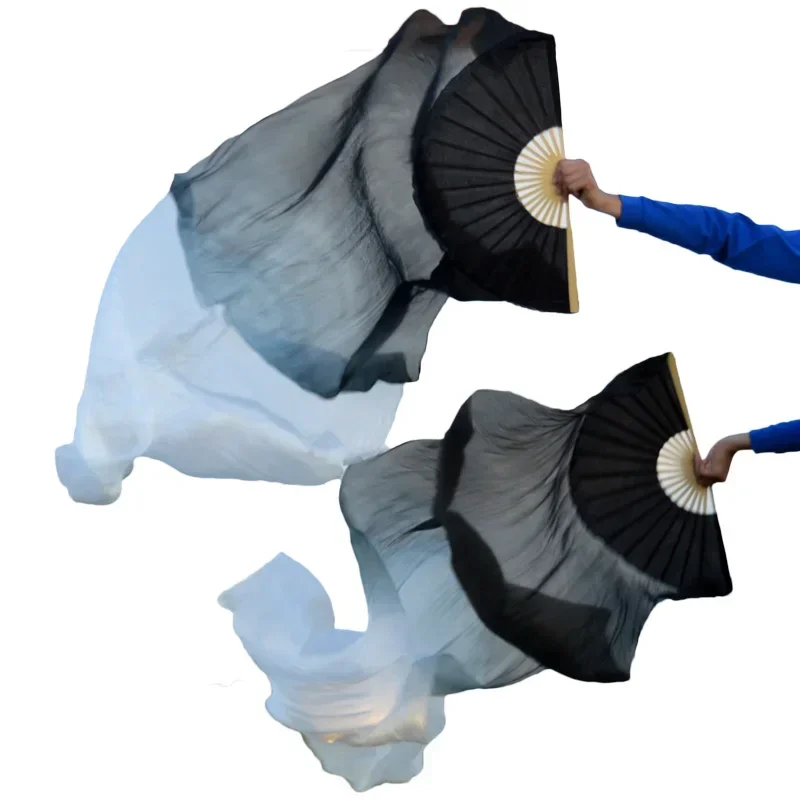 Promotie Groothandel 1 Paar Echte Zijde Buikdans Fans Klassieke Grootte Bamboe Ribben Fan Sluier Danser Prestaties Show Props Aangepast