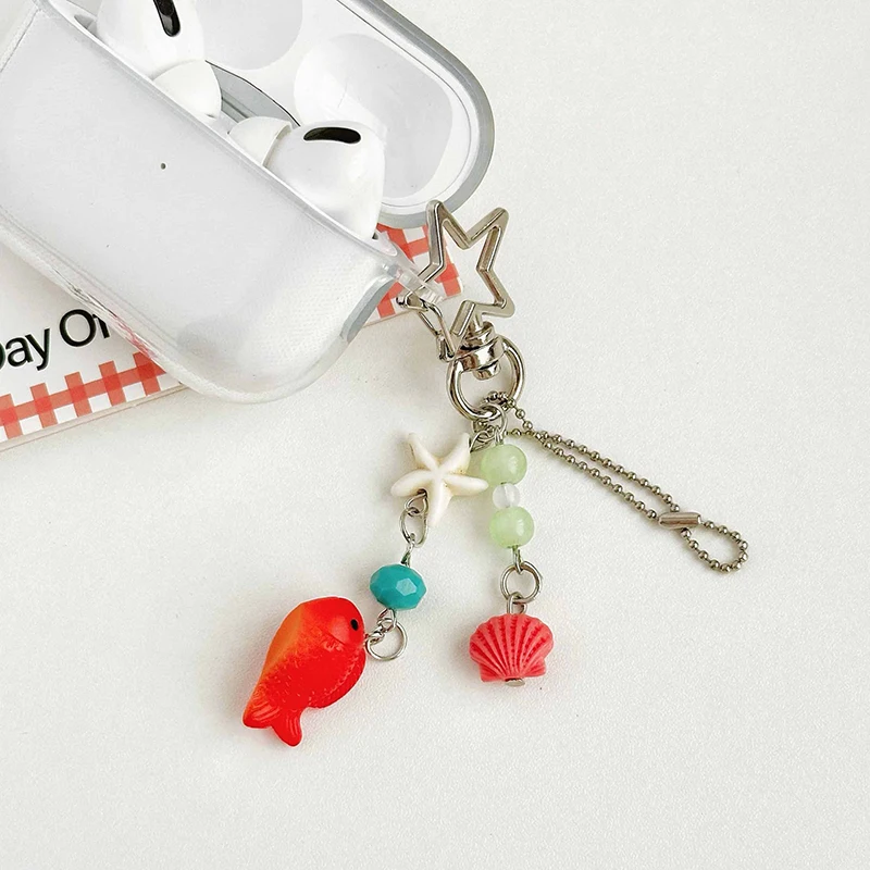 Y2K Fashion Goldfish Phone Chain Cute Ocean Mobile Phone Lanyard Beaded Cellphone Hanging Rope Keychain Earphone Pendant