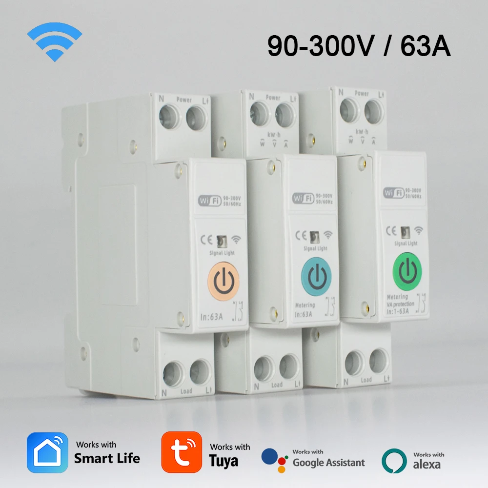 

Smart Tuya WIFI Circuit Breaker Switch Energy Meter Voice Remote Control Timer Relay Voltage Current Protection 1-63A Adjustable