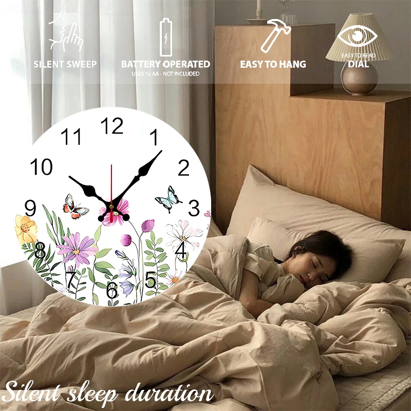 ساعة حائط معلقة صامتة مستديرة خشبية على شكل فراشة حديثة، مناسبة لغرفة المعيشة والمكتب وغرفة الدراسة وغرفة النوم والديكور المنزلي