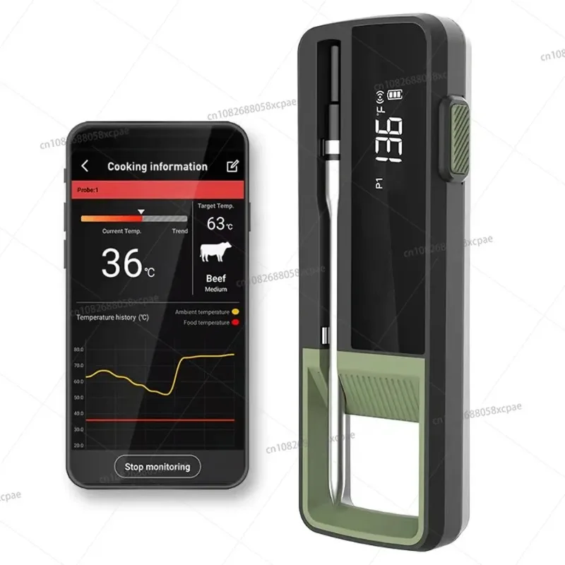 

Wireless Meat Thermometer Waterproof Probe Bluetooth Digital Kitchen Thermometer with Temperature Display