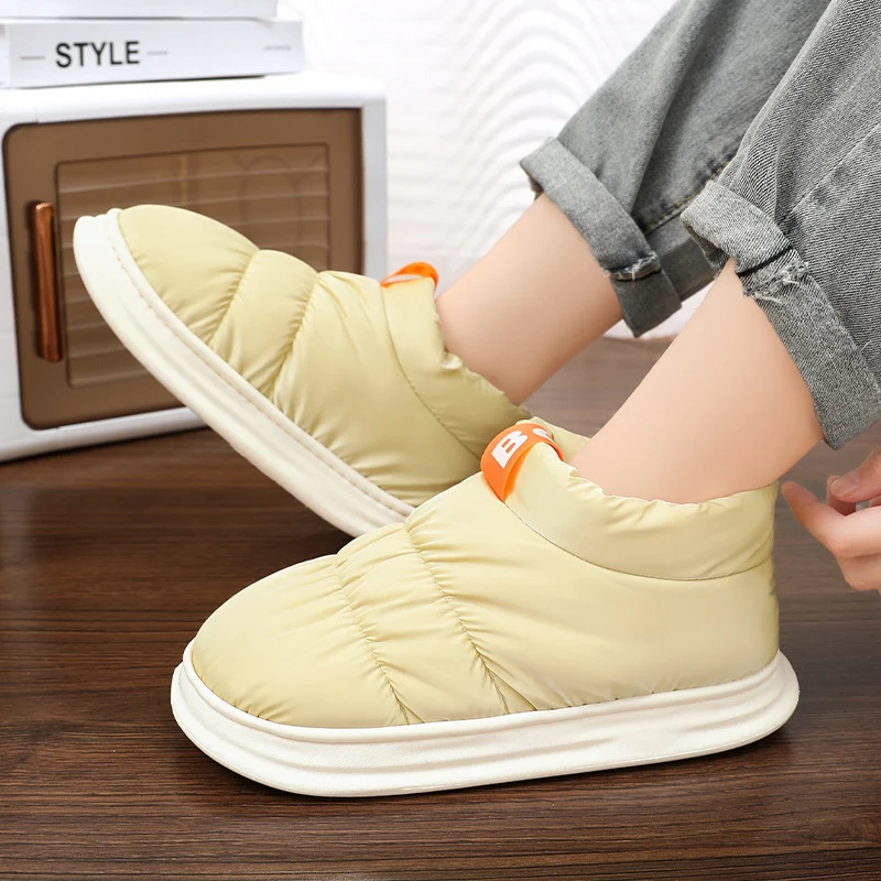 Pantuflas de algodón cálidas y suaves para mujer, con plataforma gruesa, suela de goma antideslizante, para interiores, dormitorio y caminar.