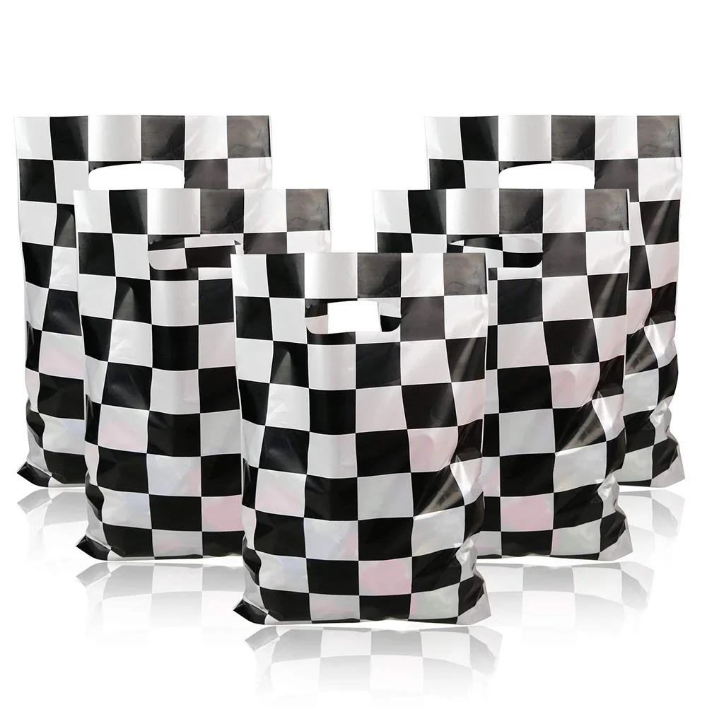 30Pcs/Set Race Car Party Decorations Goodies Black Gift Bag Two Fast Birthday Theme Black and White Checkered Party Black Bag