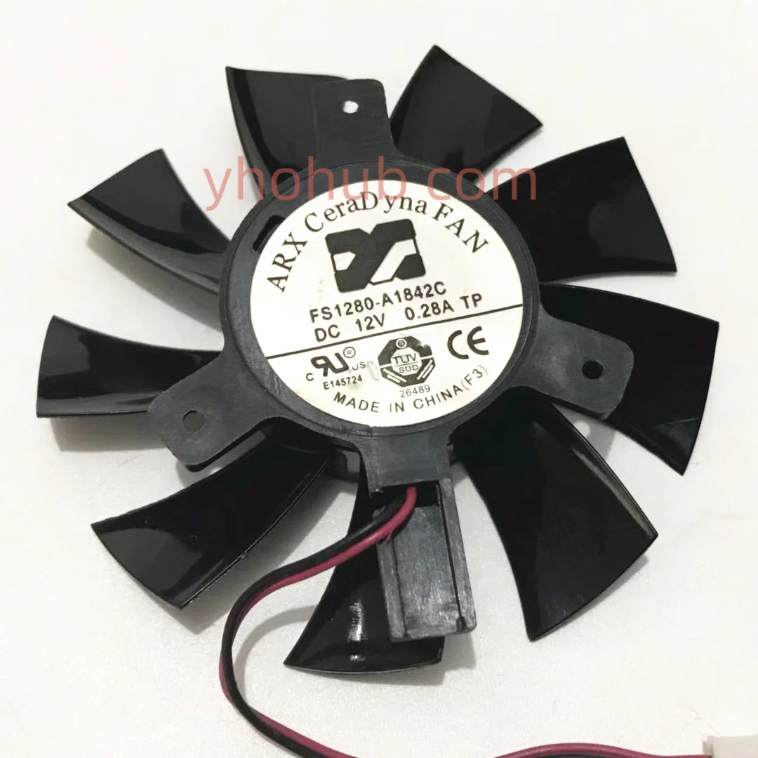 ARX FS1280-A1842C DC 12V Dia. 75mm C.T.C 40mm 2-Wire Server Frameless Fan