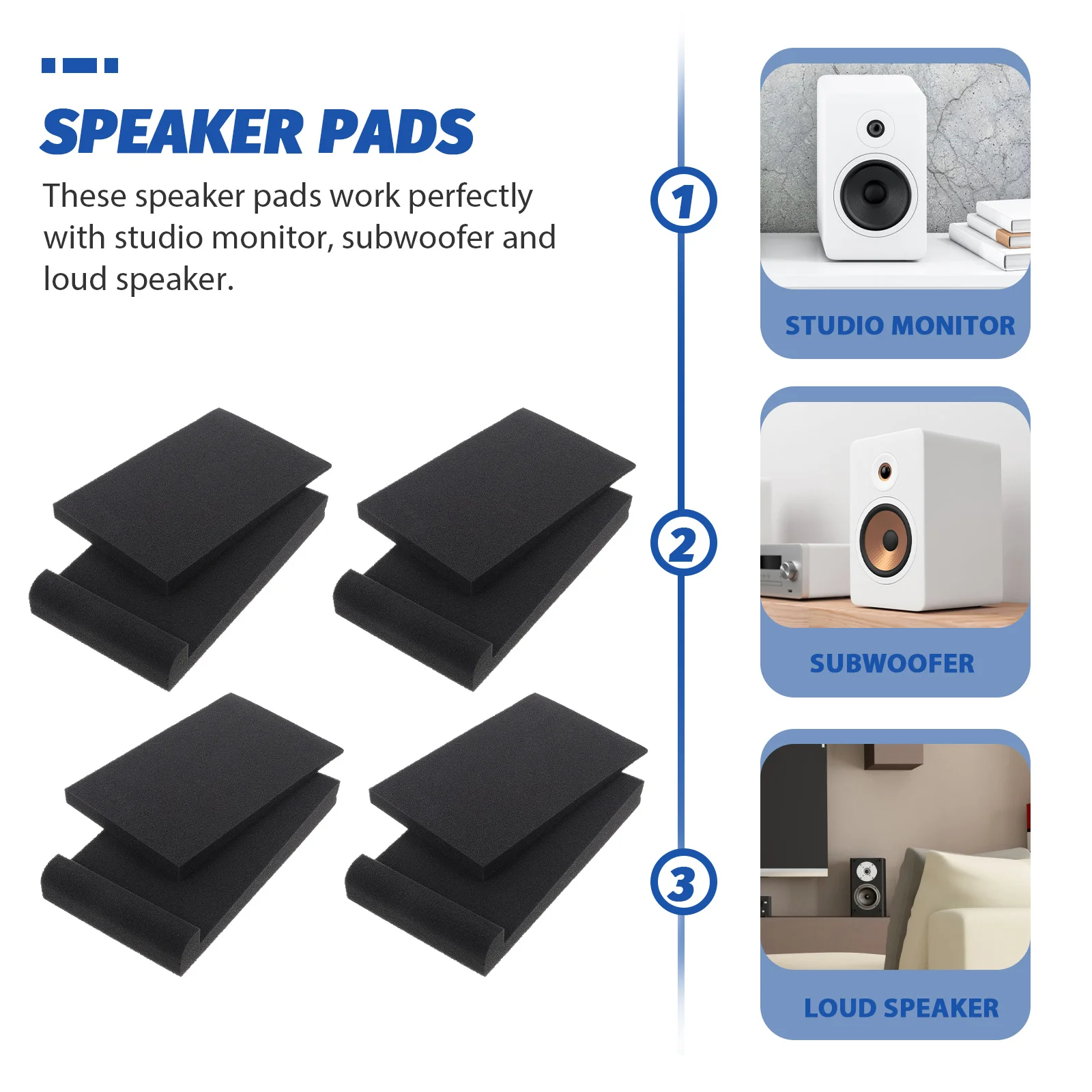 

4pcs High-Density Speaker Cushion Pads Soundproof Studio Monitor Isolation Mats Anti-Slip Acoustic Sponge Pads For Voice Box
