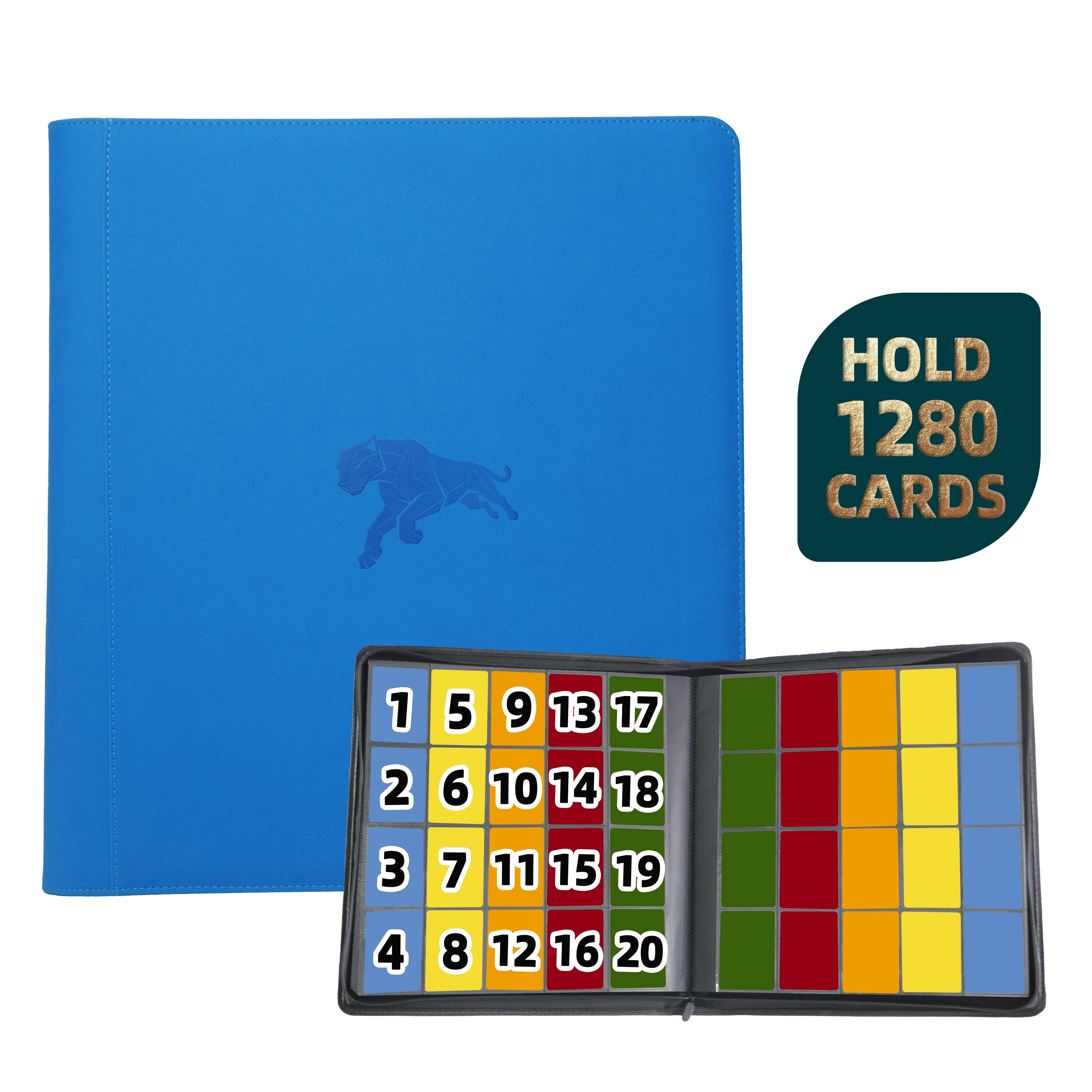 1280 vakjes dubbelzijdige trading card binder, 20-vakjes PU kaartenalbum met 100 kaarthulzen voor TCG/sportkaarten
