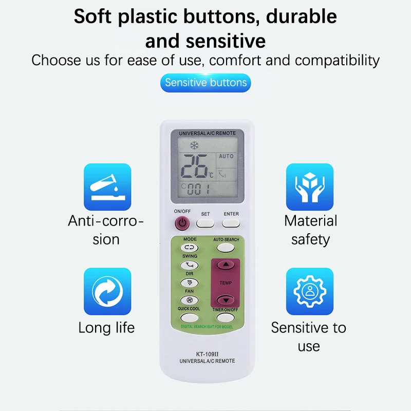 Nuovo KT109II Telecomando universale per condizionatore d'aria Display LCD sostitutivo Accessori per condizionatore d'aria con telecomando