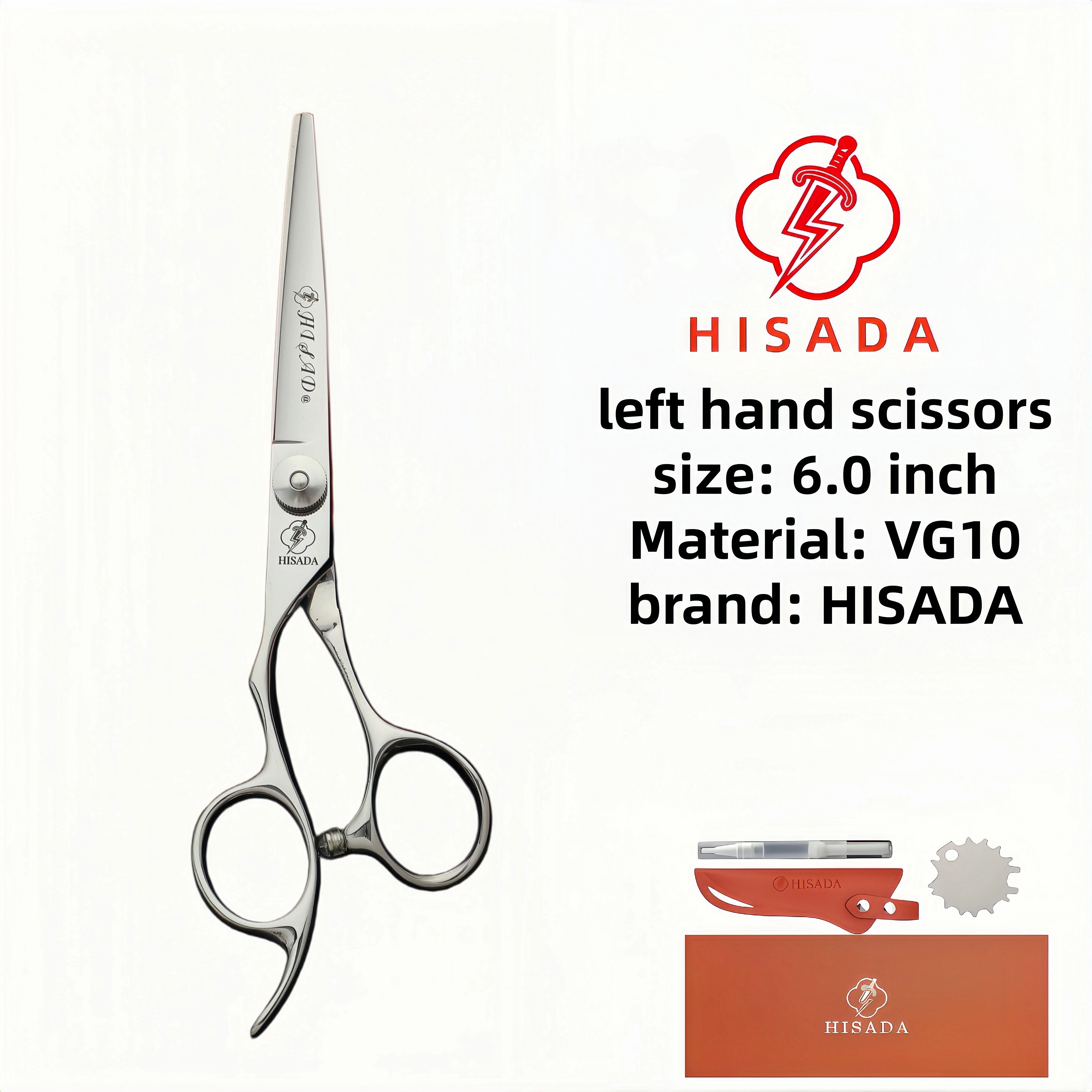 Tijeras para zurdos HISADA, exclusivas para barberías, de 6.0 pulgadas, hechas en Japón, de material VG10, juego de tijeras.