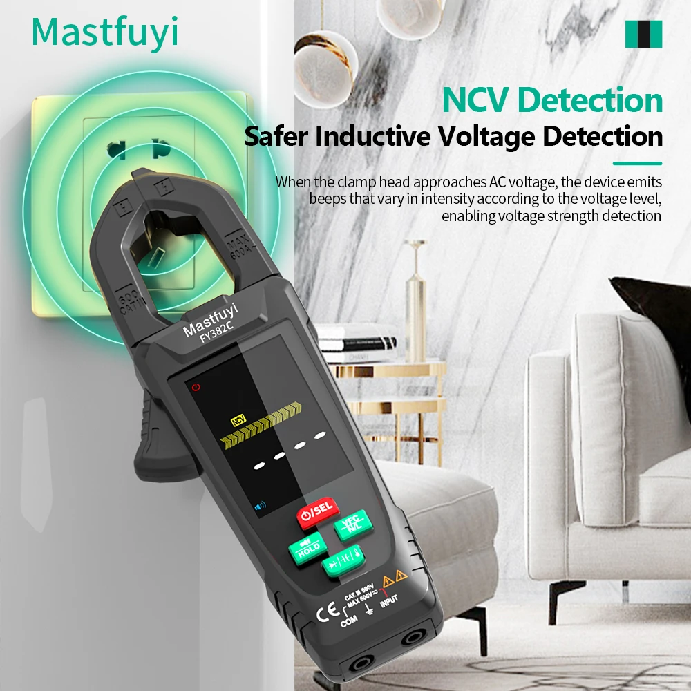 MASTFUYI 트루 RMS 클램프 멀티미터 AC DC 전류 전압 테스터 NCV 감지 기능 내장 충전식 배터리 HD 컬러 디스플레이