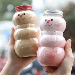 2Pcs 500ml Christmas Snowman Milk Bottles Transparent Juice Drink Bottle Candy Biscuit Sealed Jar Gift Box New Year Party Supply