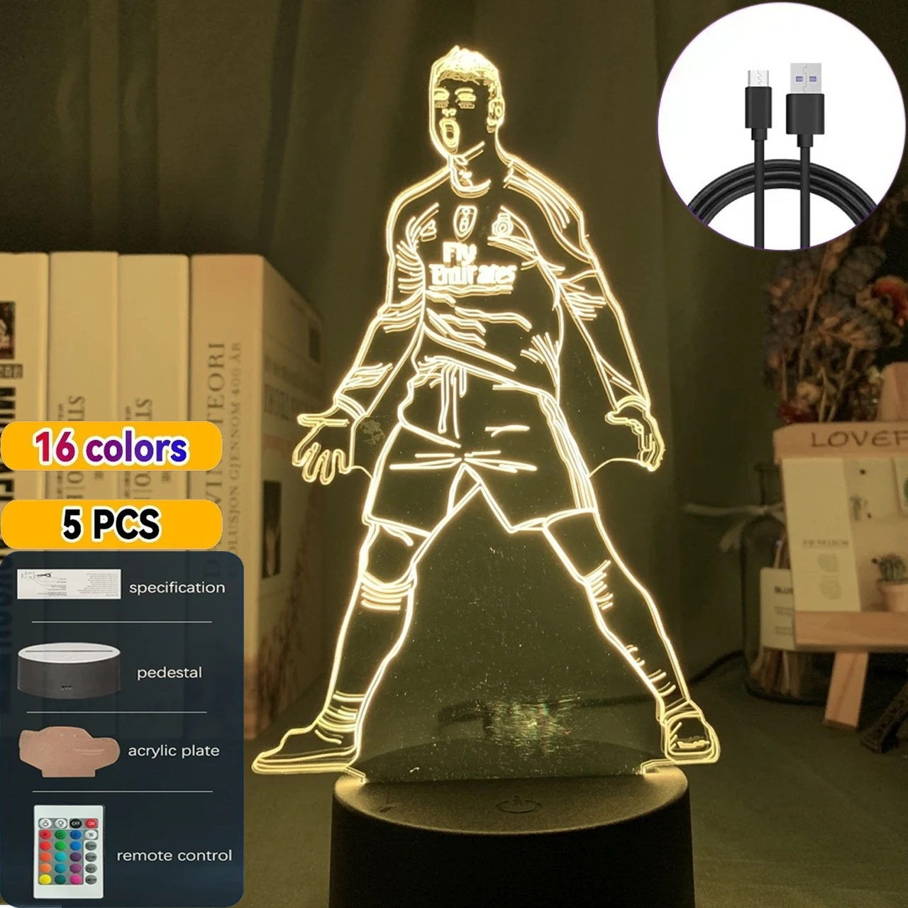 

5PCS Football Star C Ronaldo 3D Night Light Changes 16 Colours To Decorate Your Room Making It The Perfect Gift for Sports Fans