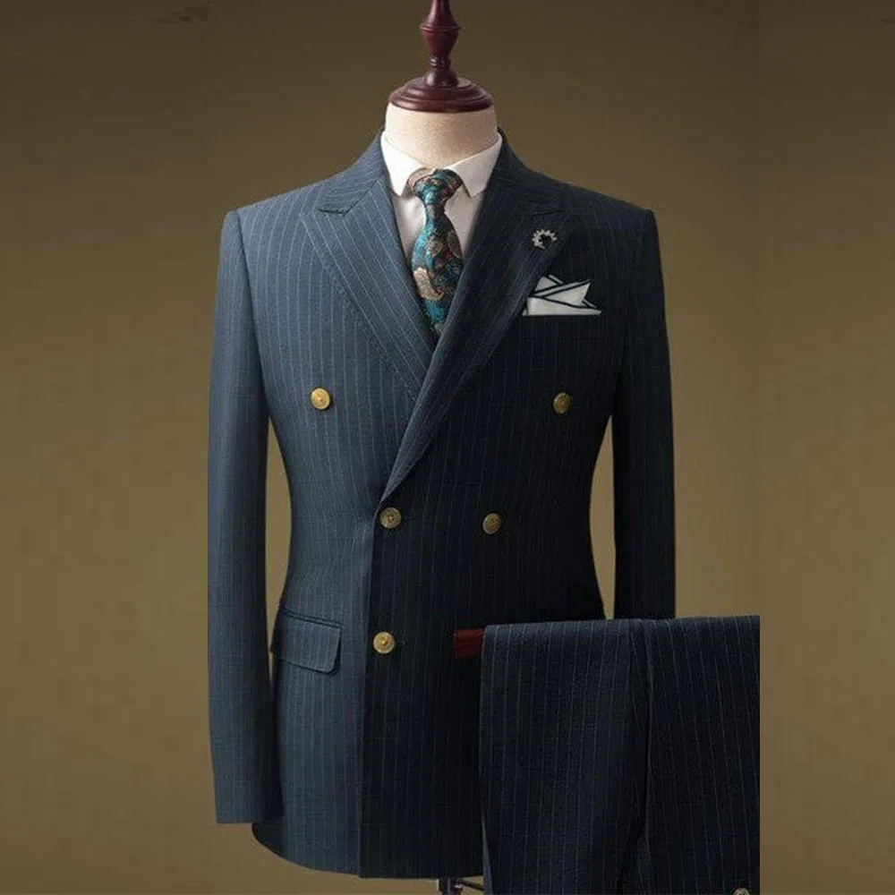 

Stylish Grey Men Suit Peak Lapel High Quality Double Breasted 2 Pieces Jacket Pant Formal Occasion Male Clothing Classic Simple