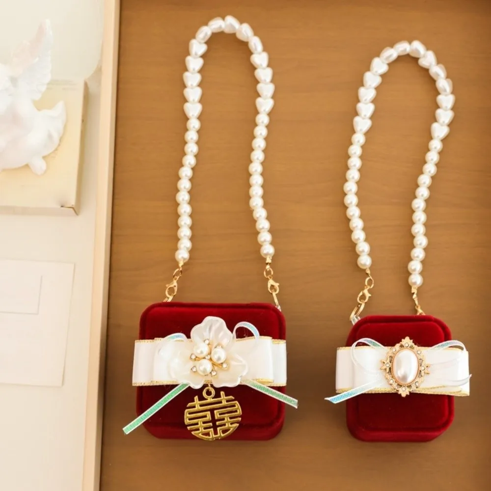 

Jewelry Organizer Pearl Wedding Couples Rings Box Bow Heart Pets Collars Ring Box Flocked Anti-collision Jewelry Box Propose