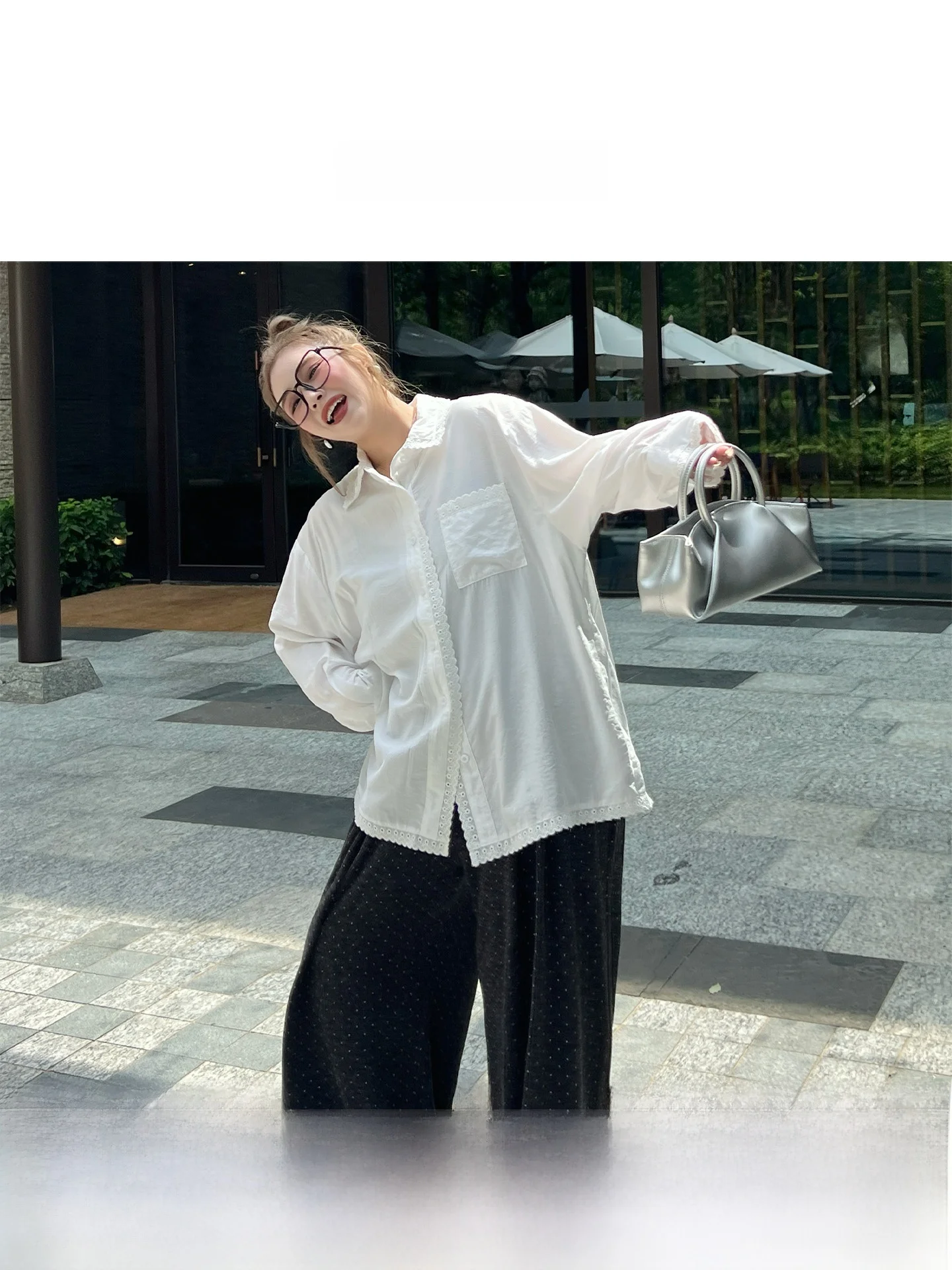 

Женская повседневная блузка с кружевной отделкой и цветовыми блоками, больших размеров, осенняя, универсальный крой, стандартная длина рукава