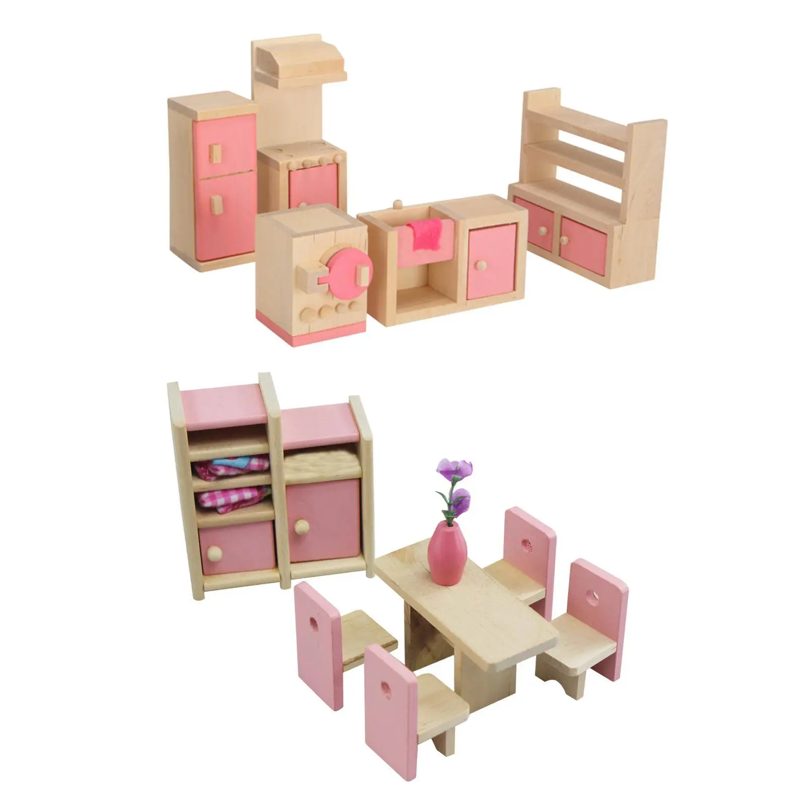 Wooden Dollhouse Furniture Set Simulation DIY Part Ornament Kids Toy Miniature Furniture Toys for Girls Boys Kids Toddler 3+