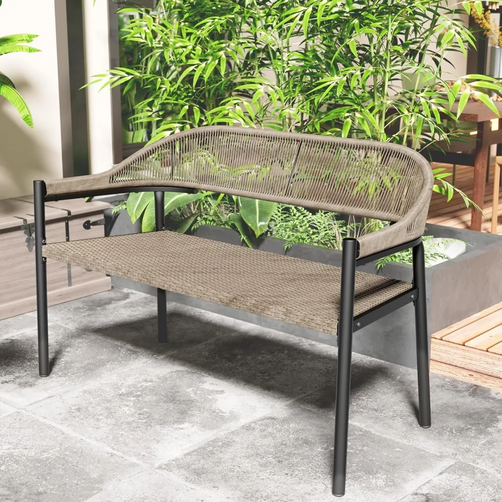 

Outdoor Loveseat Bench,46.8 Inches Wicker Frame Patio Bench, All Weather Outdoor Bench with Rattan Backrest Armrests