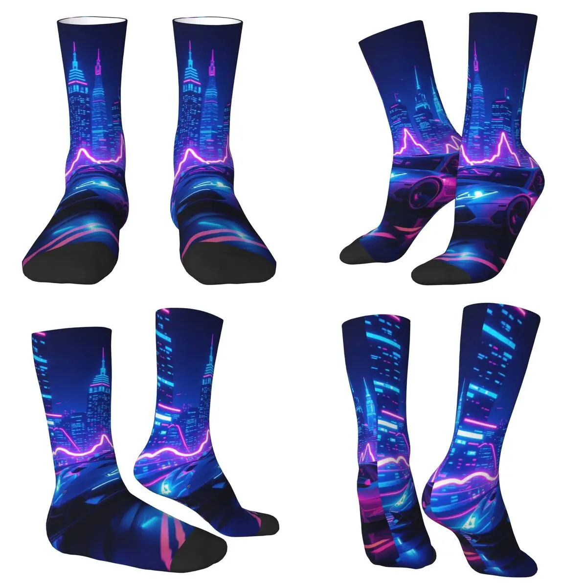 All Seasons Crew Stockings Neon Racing Pattern Cool And Dynamic Socks Harajuku Long Socks for Men Women Valentine's Day Gifts