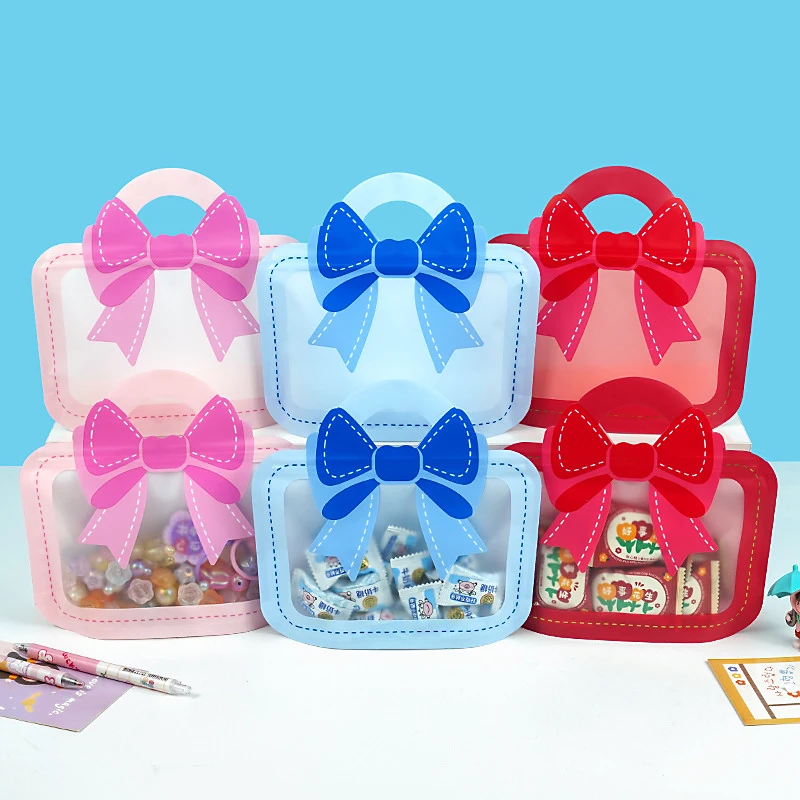 30Pcs Bow Snack Packaging Bag Portable Design Cosmetics Candy Small Items Storage Self Seals Cartoon Bow Portable Gift Bag