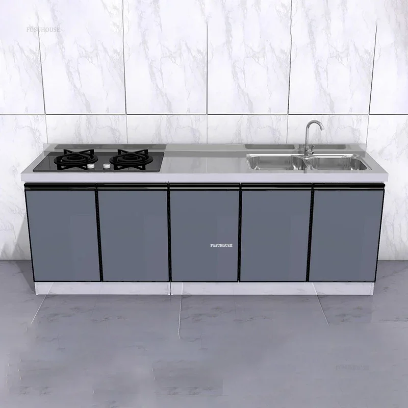 Stainless Steel Waterproof Kitchen Cabinets Household Furniture Rental House Kitchen Cabinet Kitchen Storage Sink Stove Cabinet