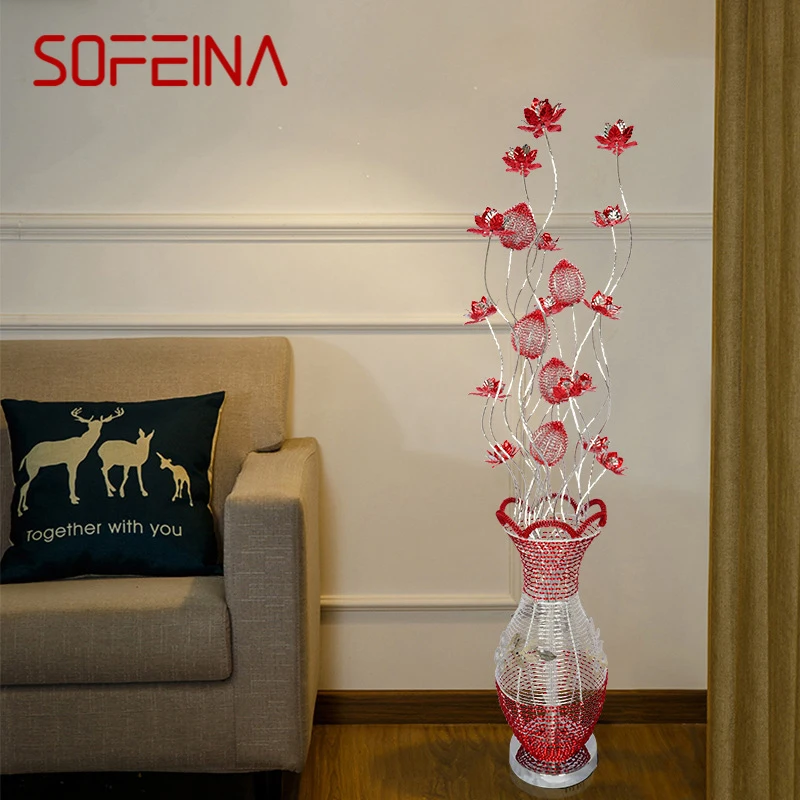 

SOFEINA Modern Floor Lamp Fashionable Iiving Room Bedroom Wedding Red Aluminum Wire LED Originality Decorative Standing Light