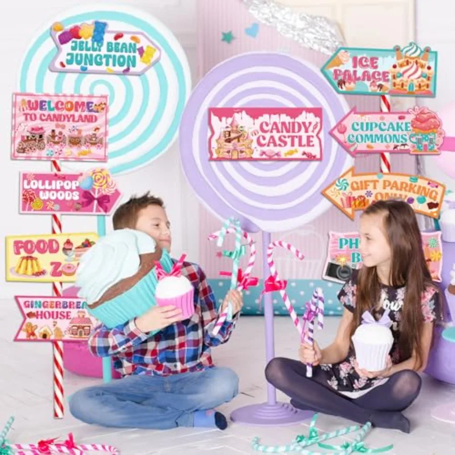 علامات زينة حفلات كاندي لاند 20 قطعة ديكور حفلات أعياد الميلاد كاندي لاند، مستلزمات الحفلات ذات الطابع الحلوى للفتيات في الشارع أ