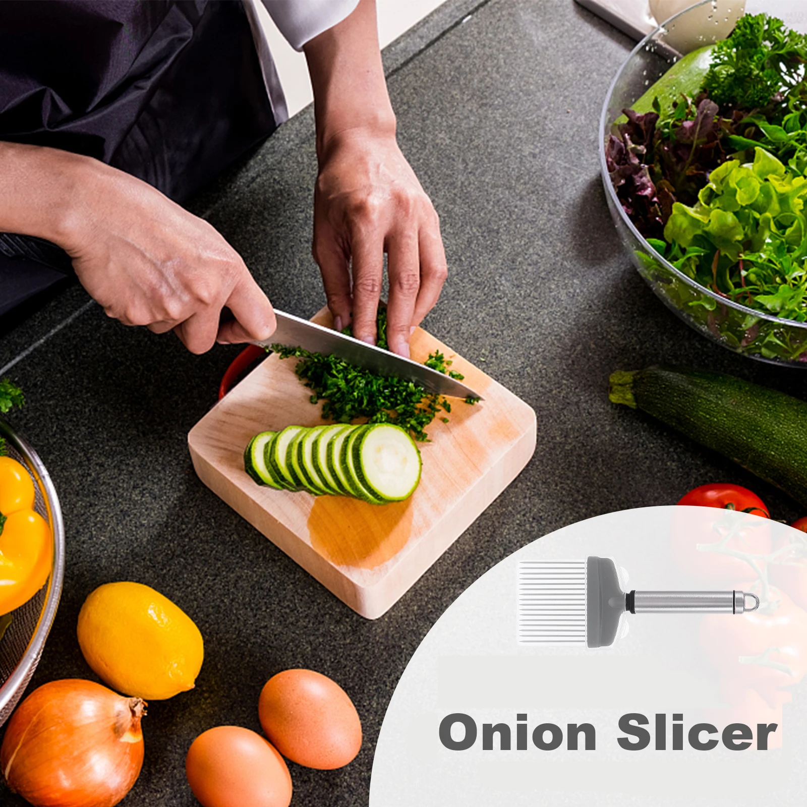 

1pc Stainless Steel Onion Holder Slicer For Meat Food Cutting Kitchen Gadget Non-Slip Rust Resistant Vegetable Slice Tool